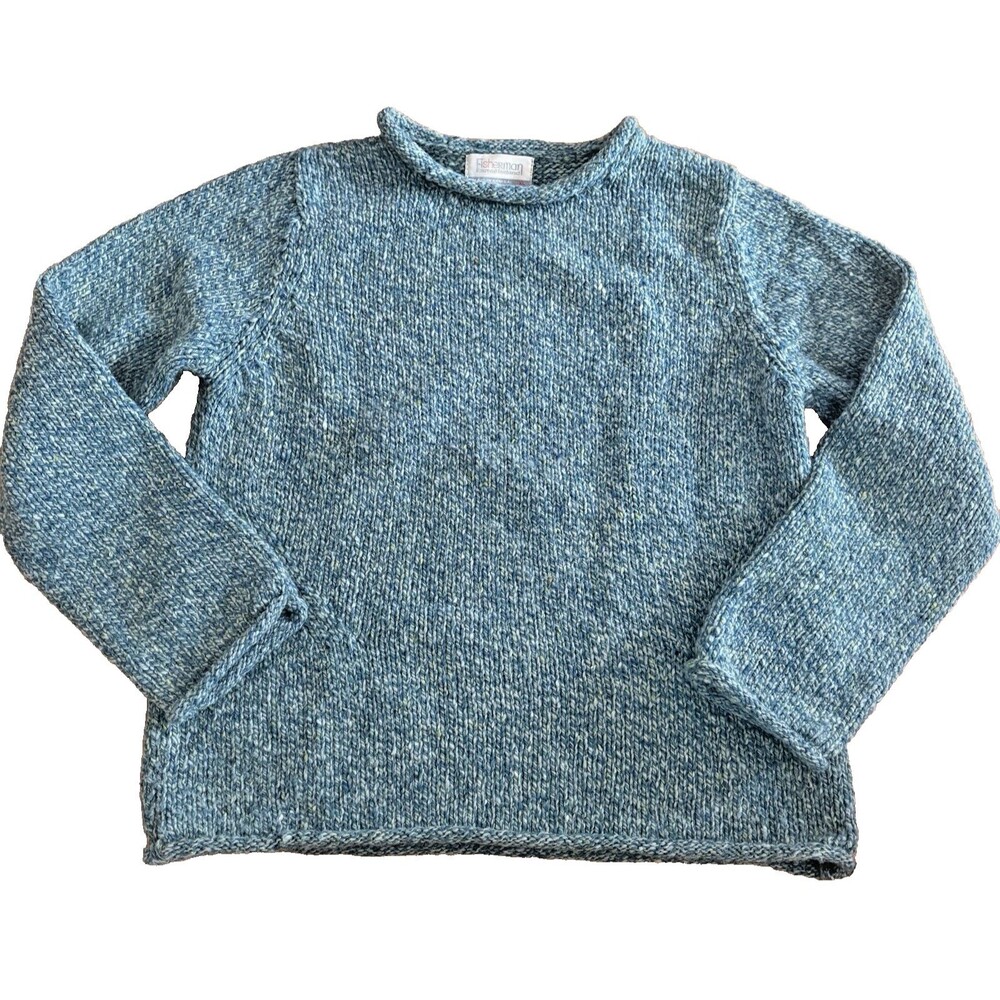 Fisherman of Donegal Irish Sweater Women's XL Pullover Blue Green Merino Wool